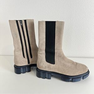 Free People Suede Brooks Chelsea Boots Beige Chunky Lug Sole Platform EU 39 US 8